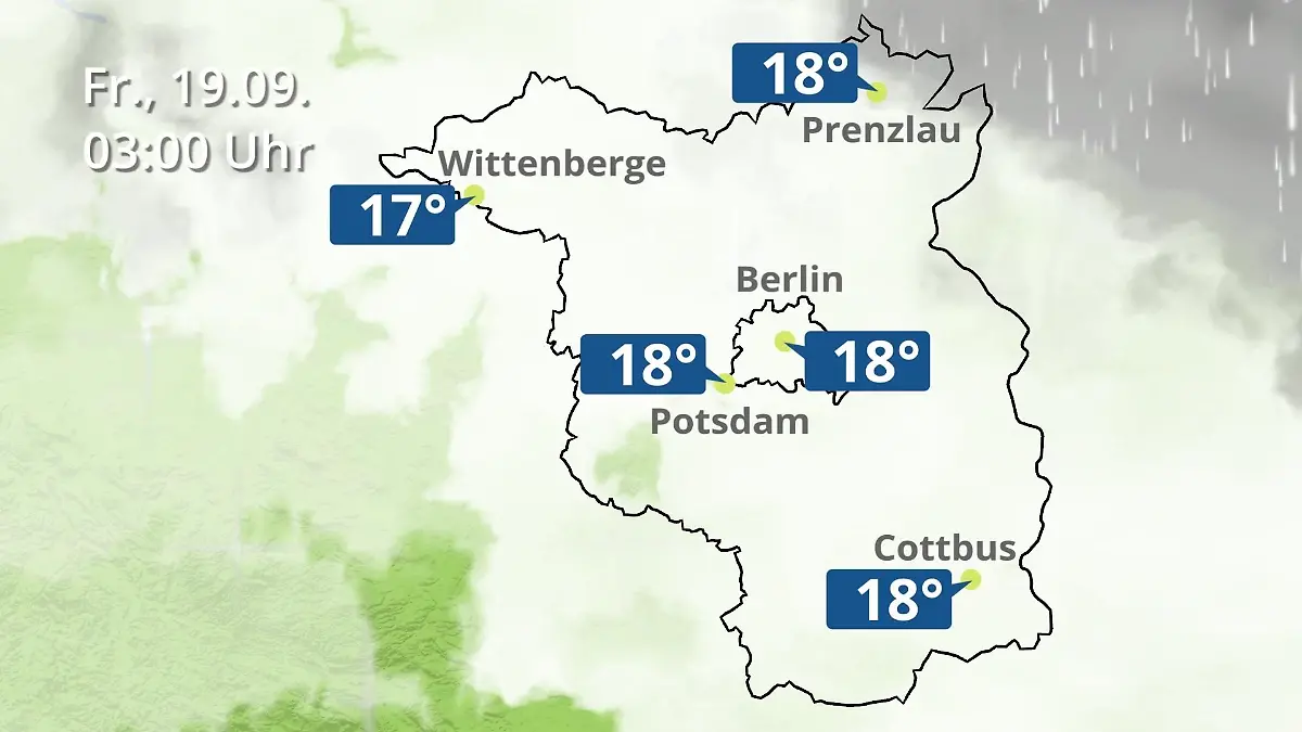 Berlin und Brandenburg: Wie wird das Wetter? Regen- und Wolkenfilm für Potsdam, Cottbus und Wittenberge