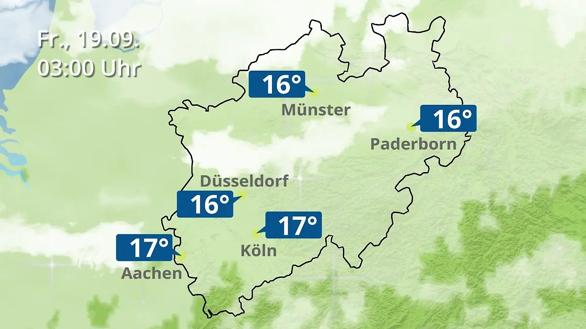 Nordrhein-Westfalen: Wie wird das Wetter? Regen- und Wolkenfilm für Köln, Düsseldorf und Münster