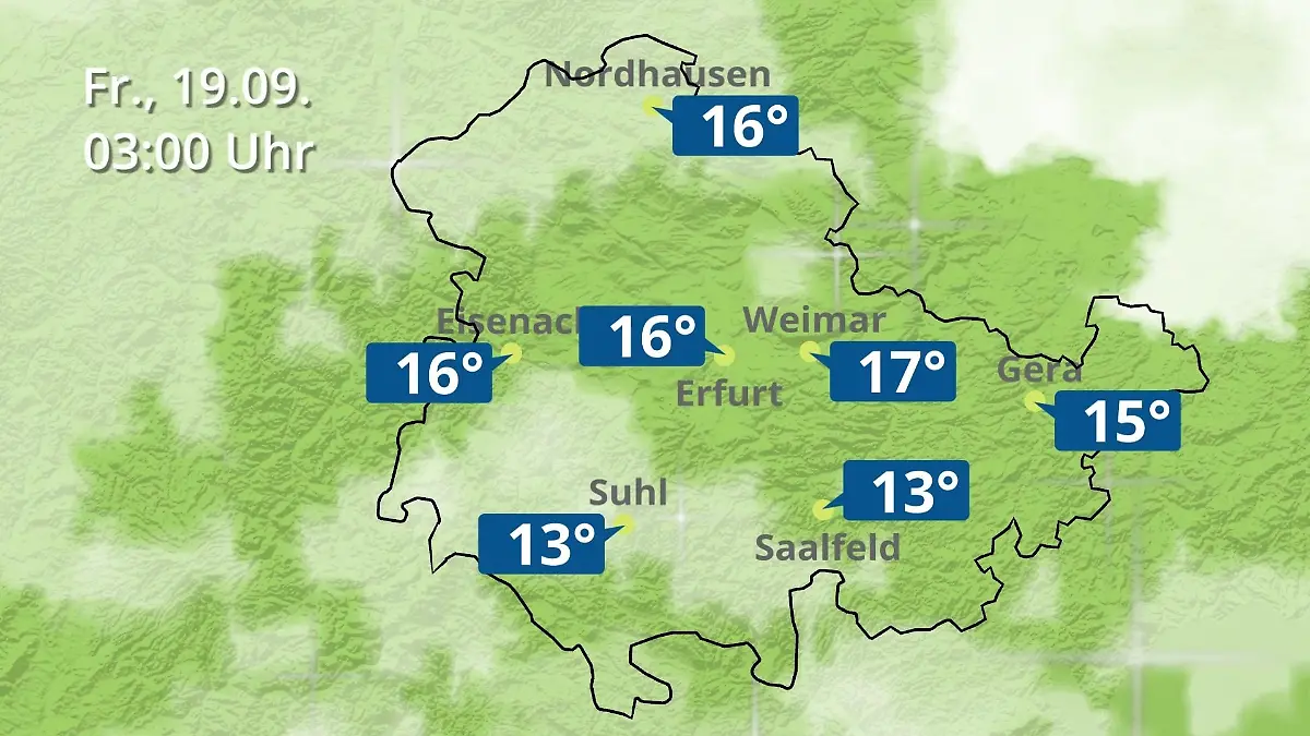 Thüringen: Wie wird das Wetter? Regen- und Wolkenfilm für Erfurt, Gera und Eisenach