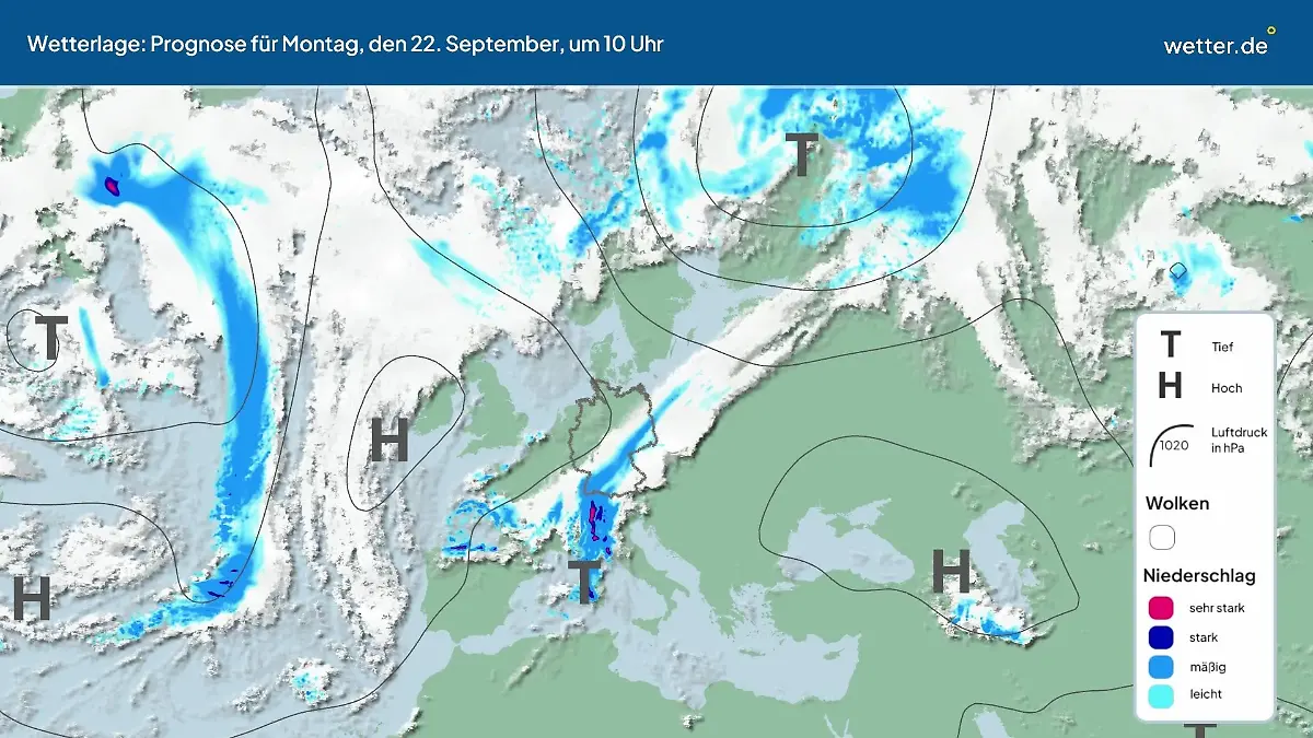 Die Wetterlage der kommenden 5 Tage Hochs und Tiefs über Europa