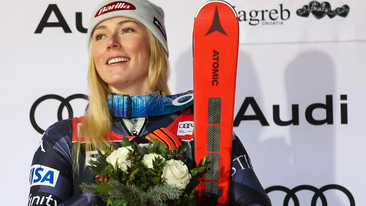 ALPINE SKIING - FIS WC Zagreb ZAGREB,CROATIA,04.JAN.23 - ALPINE SKIING - FIS World Cup, night slalom, ladies, award ceremony. Image shows Mikaela Shiffrin USA. PUBLICATIONxNOTxINxAUTxSUIxSWE GEPAxpictures/xWolfgangxGrebien