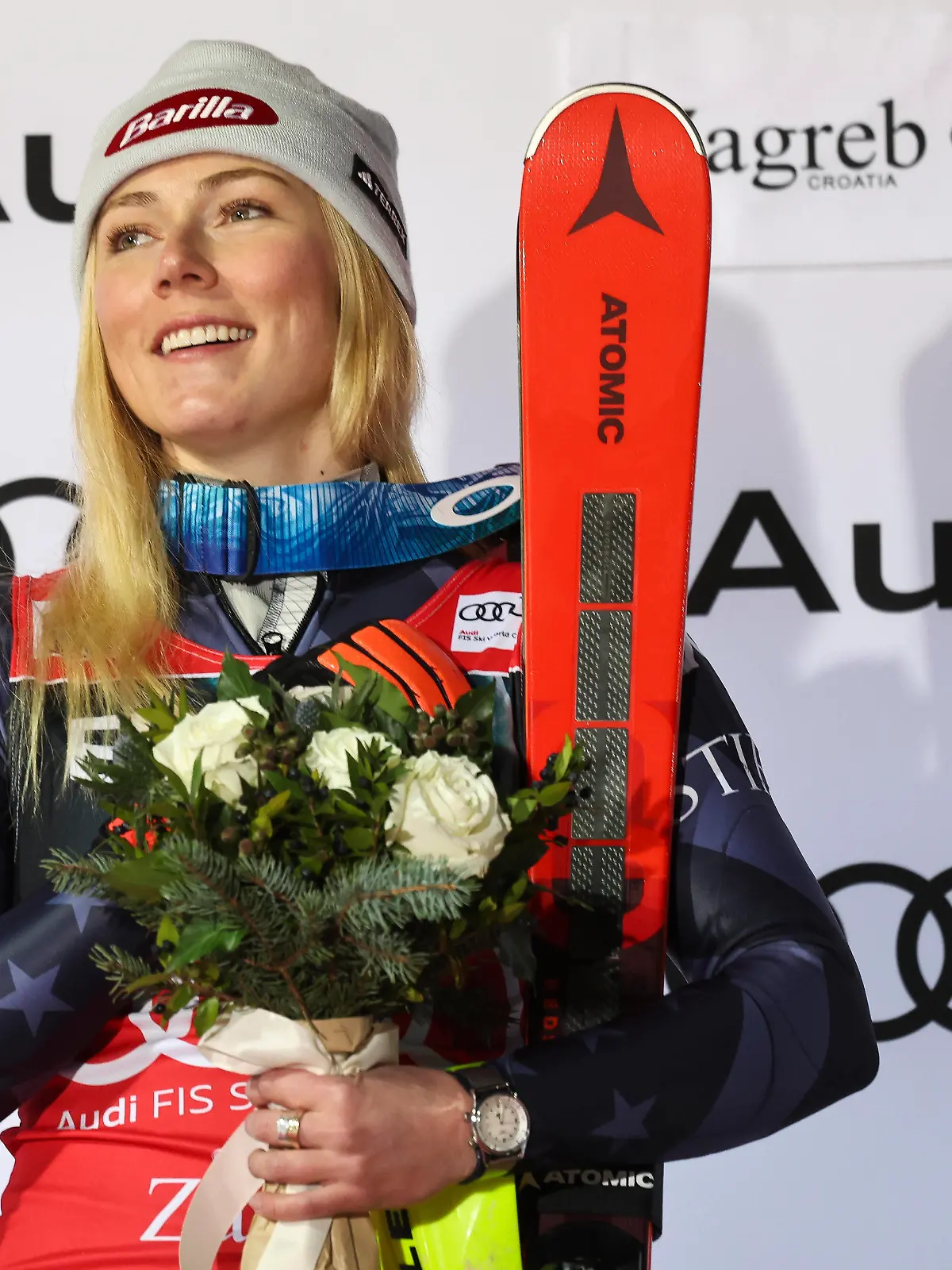 ALPINE SKIING - FIS WC Zagreb ZAGREB,CROATIA,04.JAN.23 - ALPINE SKIING - FIS World Cup, night slalom, ladies, award ceremony. Image shows Mikaela Shiffrin USA. PUBLICATIONxNOTxINxAUTxSUIxSWE GEPAxpictures/xWolfgangxGrebien