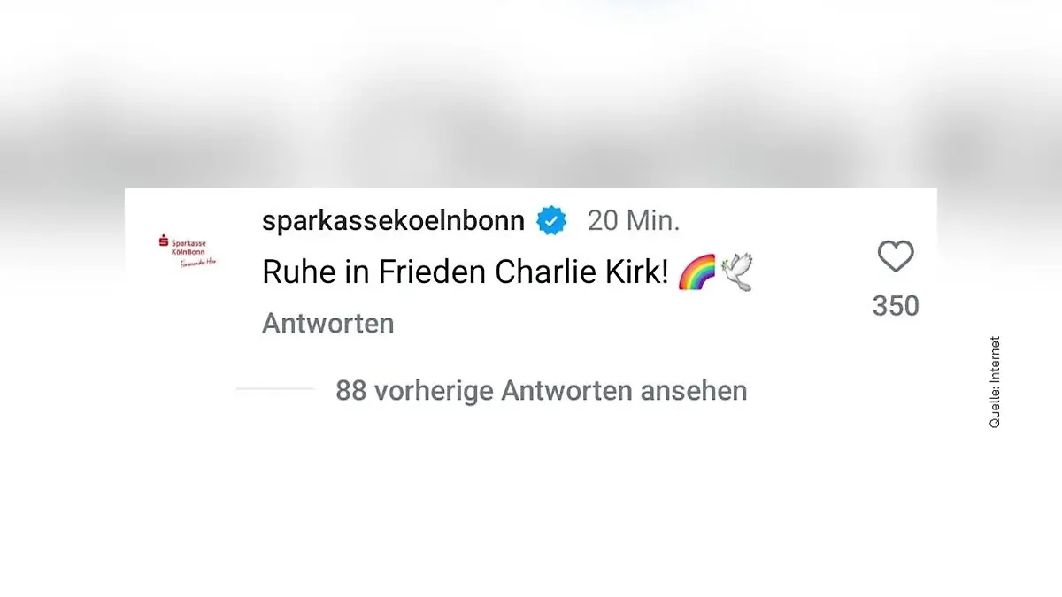 Kritik nach Kommentar zu Charlie Kirk Posting der Sparkasse Köln/Bonn polarisiert