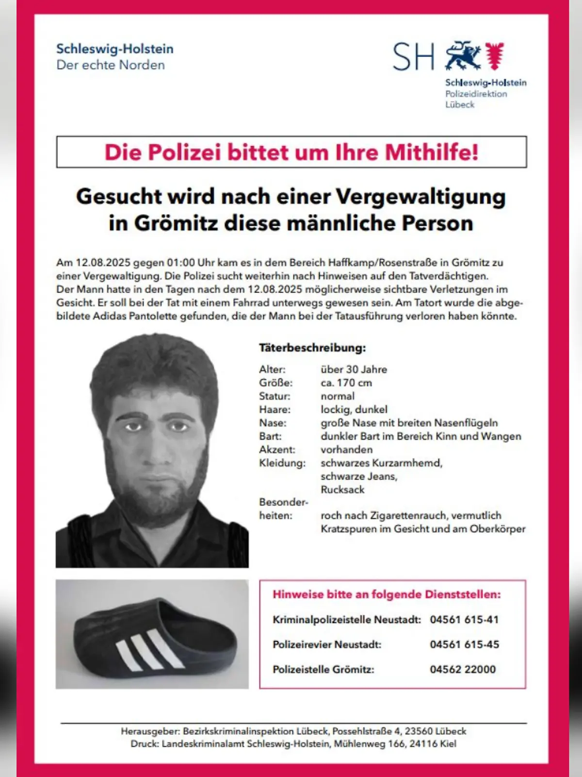 Bild zu: "Frau (20) an Ostsee vergewaltigt: Polizei fahndet mit Phantombild"