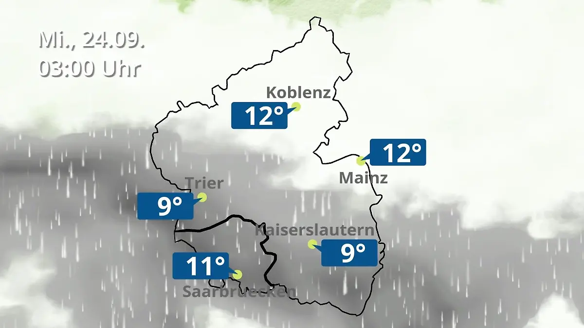 Rheinland-Pfalz, Saarland: Wie wird das Wetter? Regen- und Wolkenfilm für Mainz, Koblenz und Trier