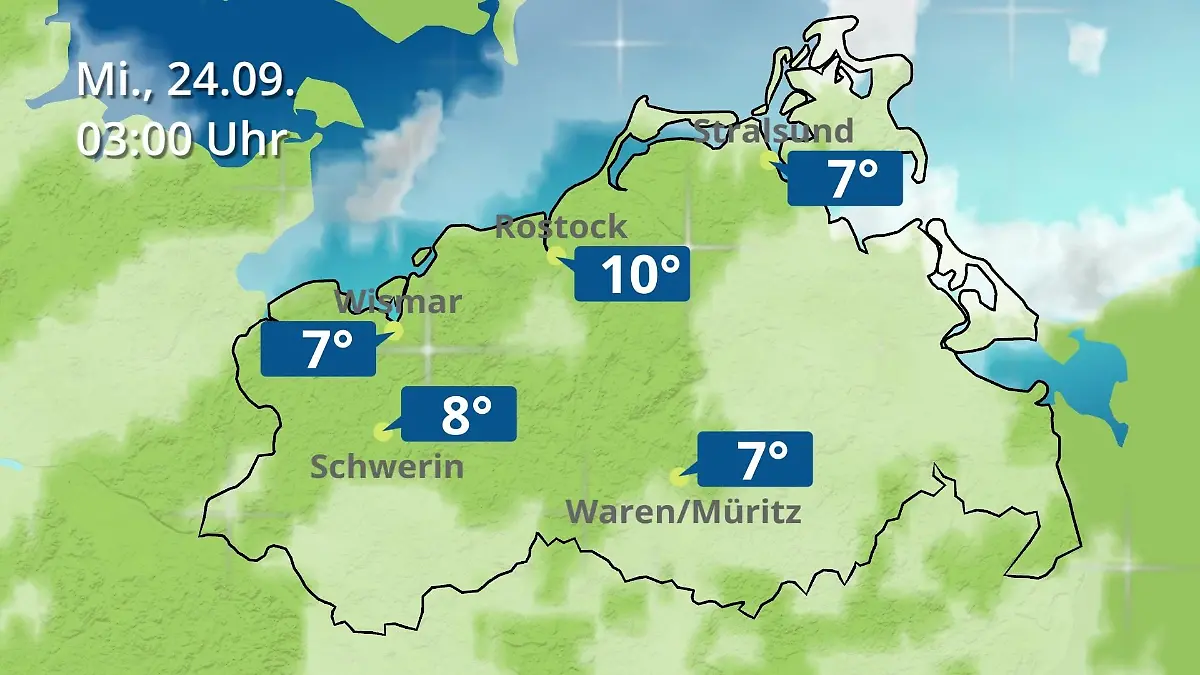Mecklenburg-Vorpommern: Wie wird das Wetter? Regen- und Wolkenfilm für Rostock, Rügen und die Ostseeküste