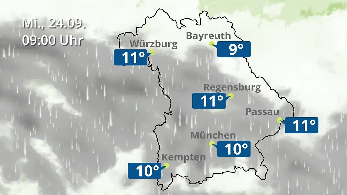 Bayern: Wie wird das Wetter? Regen- und Wolkenfilm für München, Regensburg und Würzburg