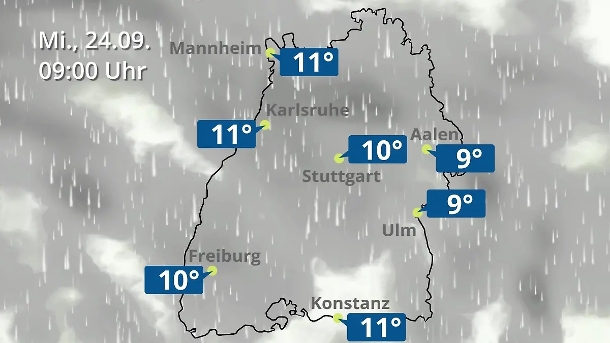 Baden-Württemberg: Wie wird das Wetter? Regen- und Wolkenfilm für Stuttgart, Mannheim und Karlsruhe