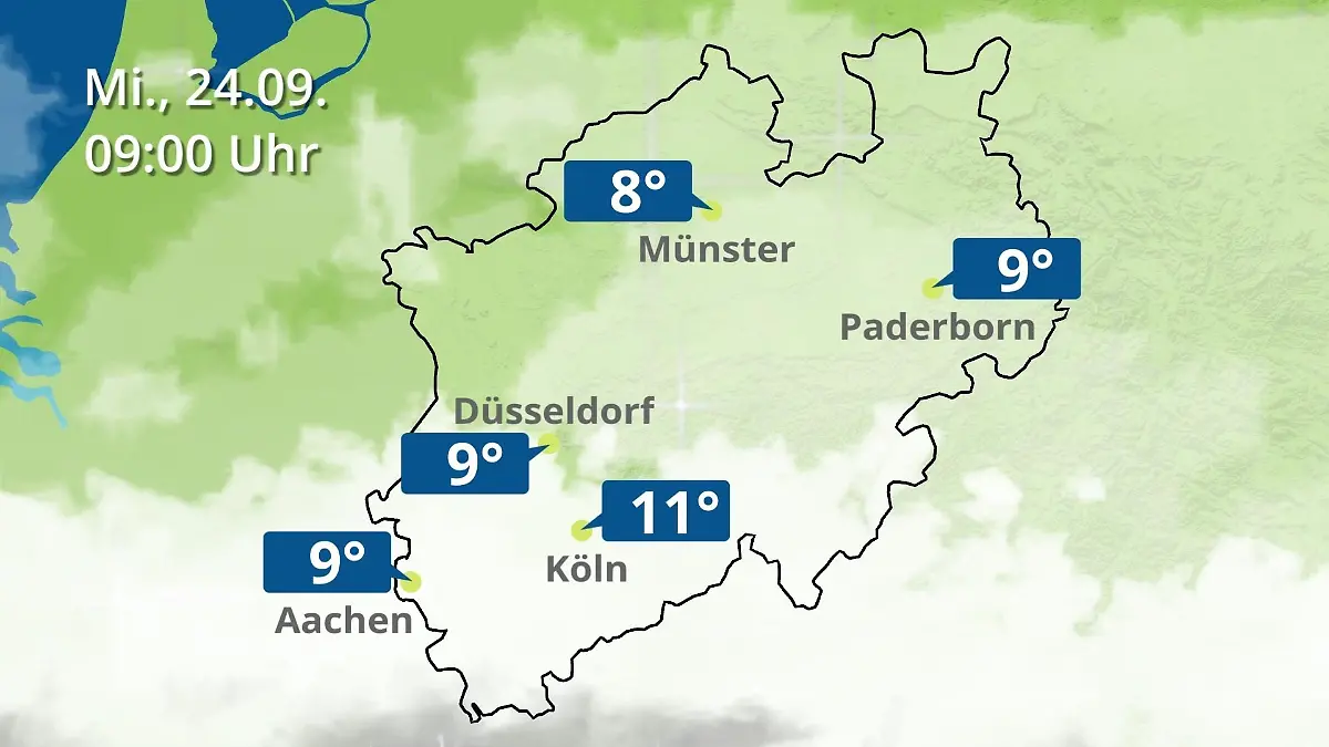 Nordrhein-Westfalen: Wie wird das Wetter? Regen- und Wolkenfilm für Köln, Düsseldorf und Münster