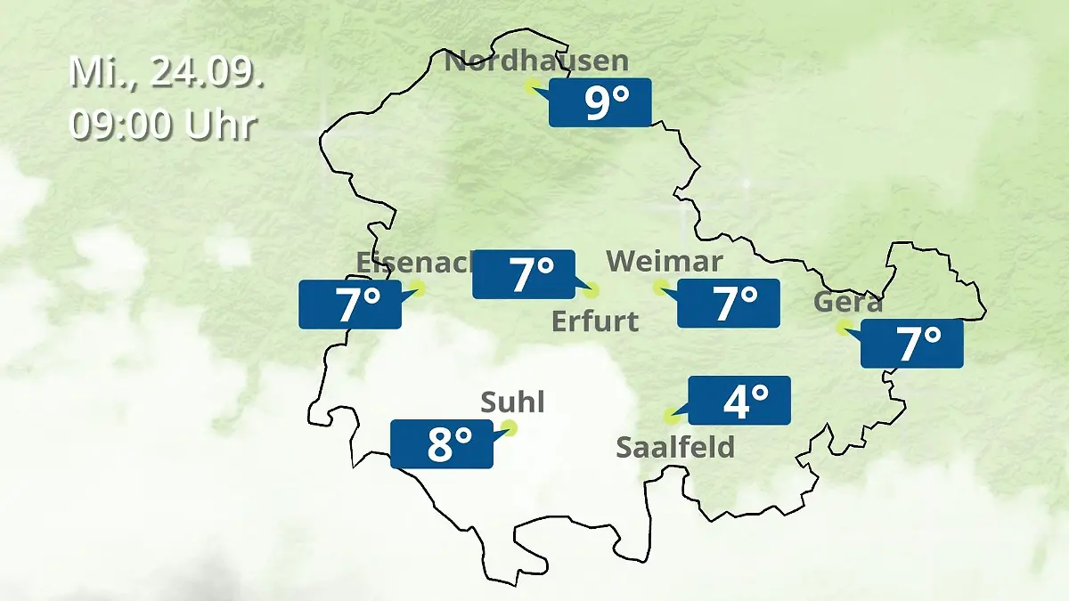 Thüringen: Wie wird das Wetter? Regen- und Wolkenfilm für Erfurt, Gera und Eisenach