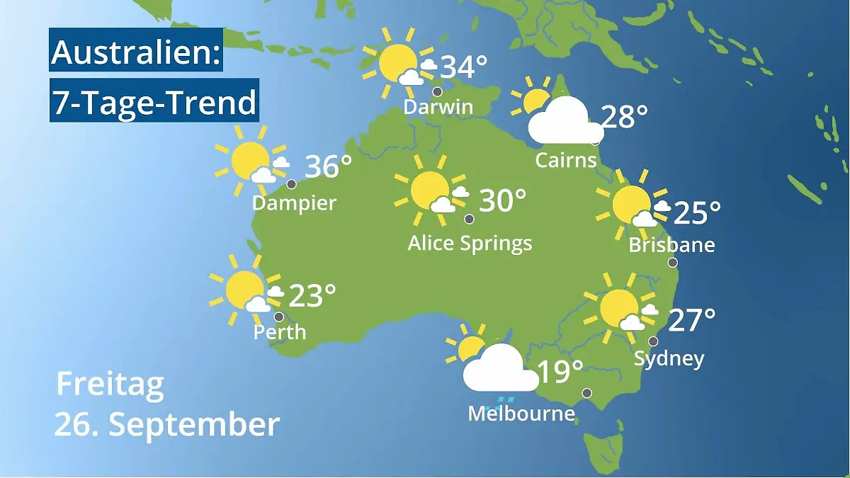 Australien: Wie wird das Wetter? Video 7-Tage-Trend: Sydney, Melbourne, Perth
