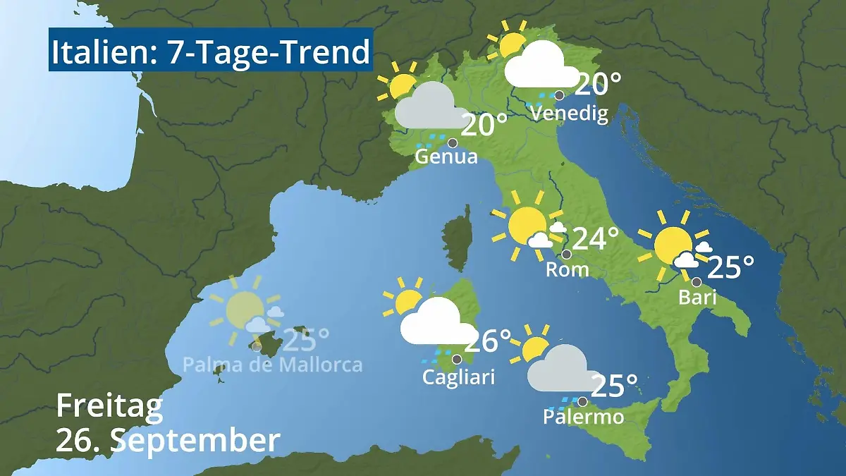 Italien: Wie wird das Wetter? Video 7-Tage-Trend: Rom, Venedig, Sizilien, Sardinien