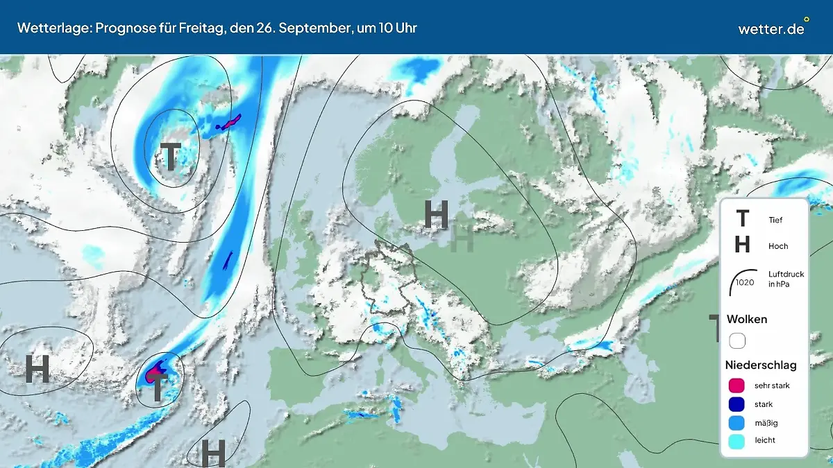 Die Wetterlage der kommenden 5 Tage Hochs und Tiefs über Europa