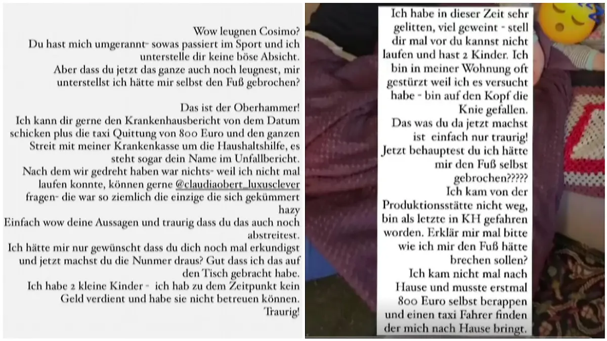 In ihrer Instagram-Story reagiert Tessa auf Cosimos Interview.