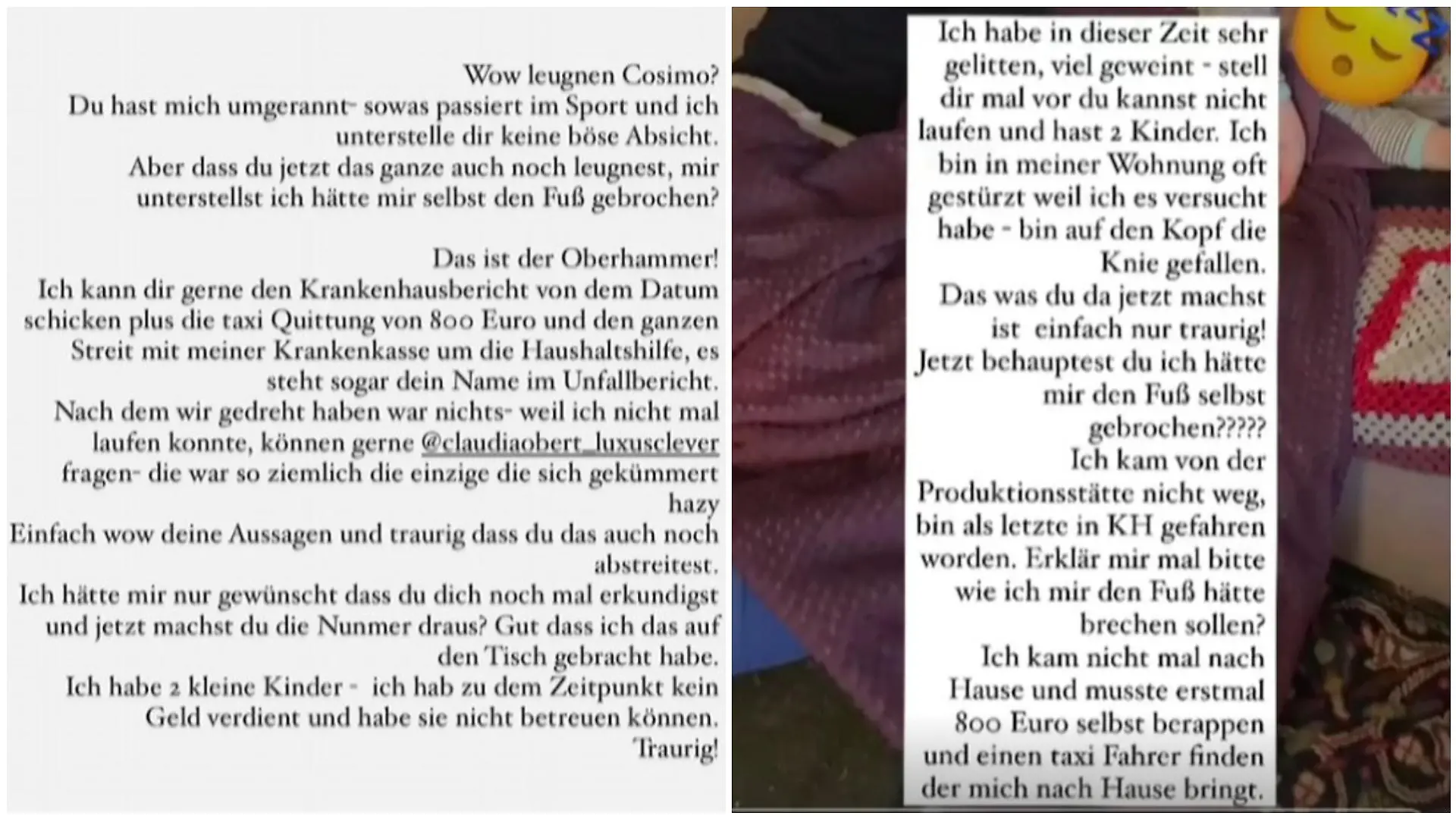 In ihrer Instagram-Story reagiert Tessa auf Cosimos Interview.