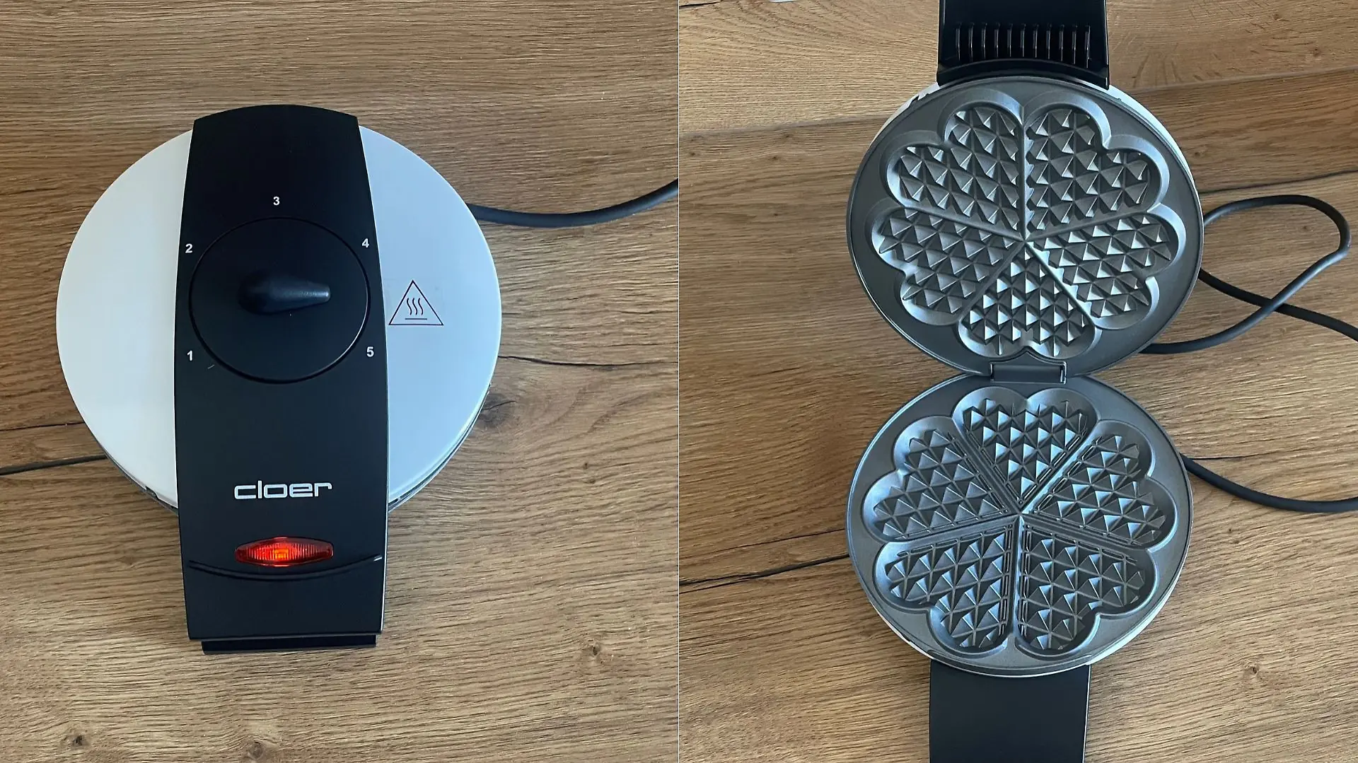 Das Waffeleisen in offener und geschlossener Form. 