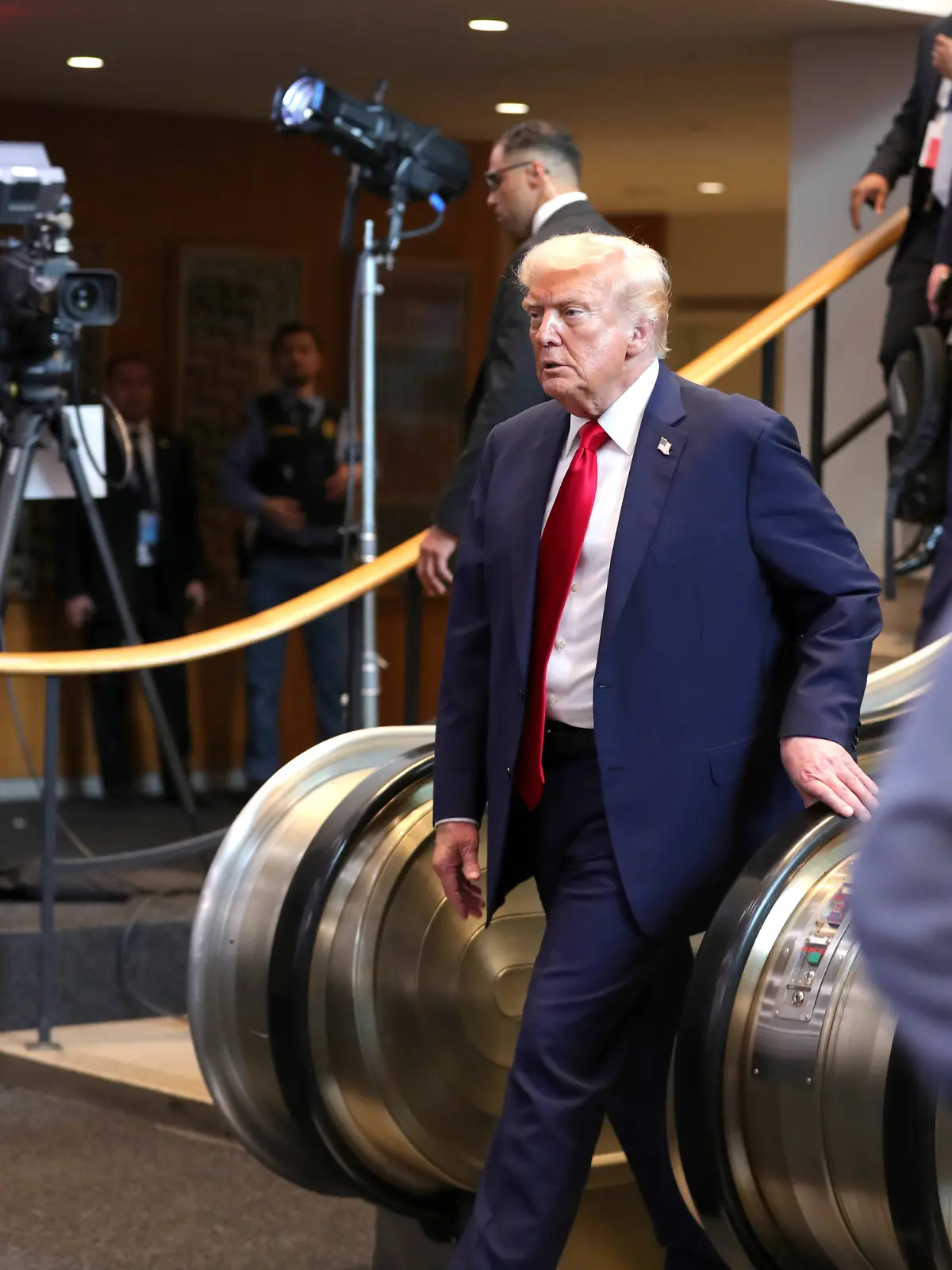 Donald Trump Exits United Nations With Careful Steps On Stairs