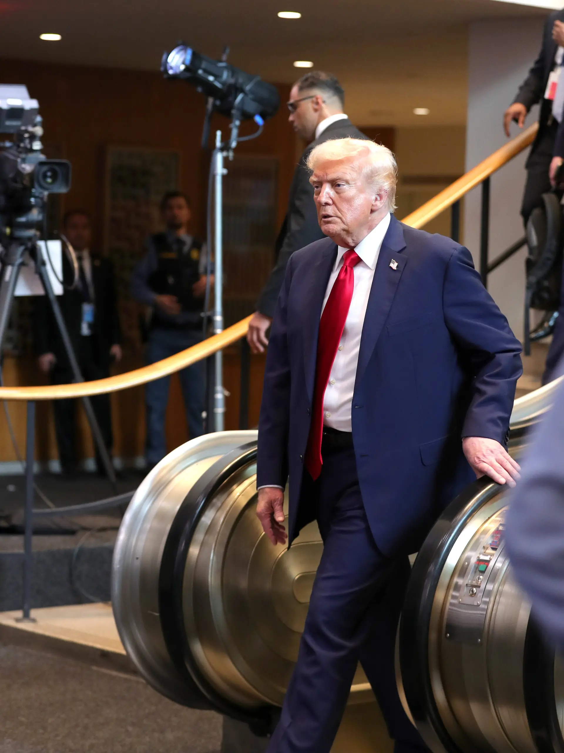 Donald Trump Exits United Nations With Careful Steps On Stairs