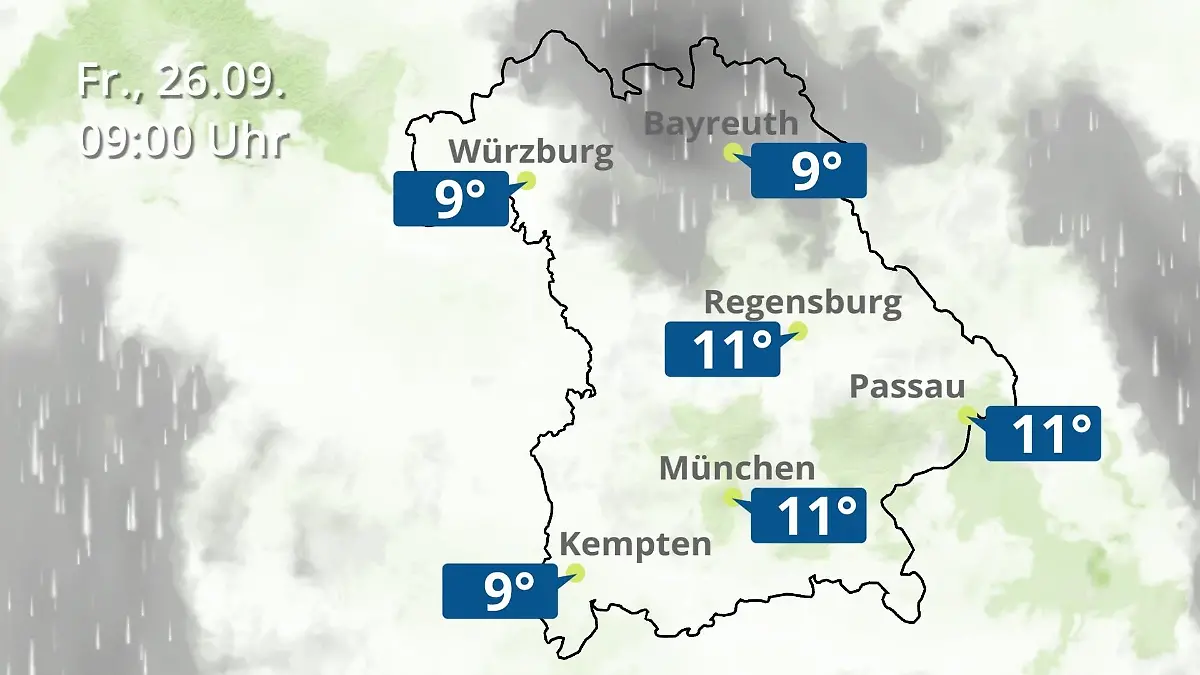 Bayern: Wie wird das Wetter? Regen- und Wolkenfilm für München, Regensburg und Würzburg
