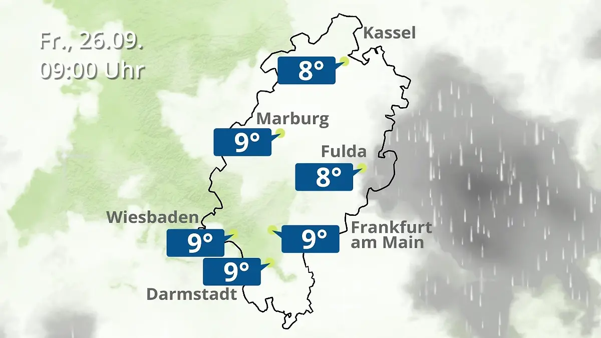 Hessen: Wie wird das Wetter? Regen- und Wolkenfilm für Frankfurt am Main und Wiesbaden