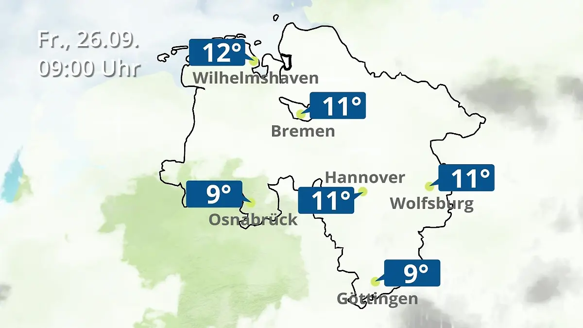 Bremen und Niedersachsen: Wie wird das Wetter? Regen- und Wolkenfilm für Hannover, Osnabrück und Wolfsburg