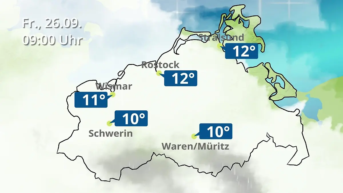 Mecklenburg-Vorpommern: Wie wird das Wetter? Regen- und Wolkenfilm für Rostock, Rügen und die Ostseeküste