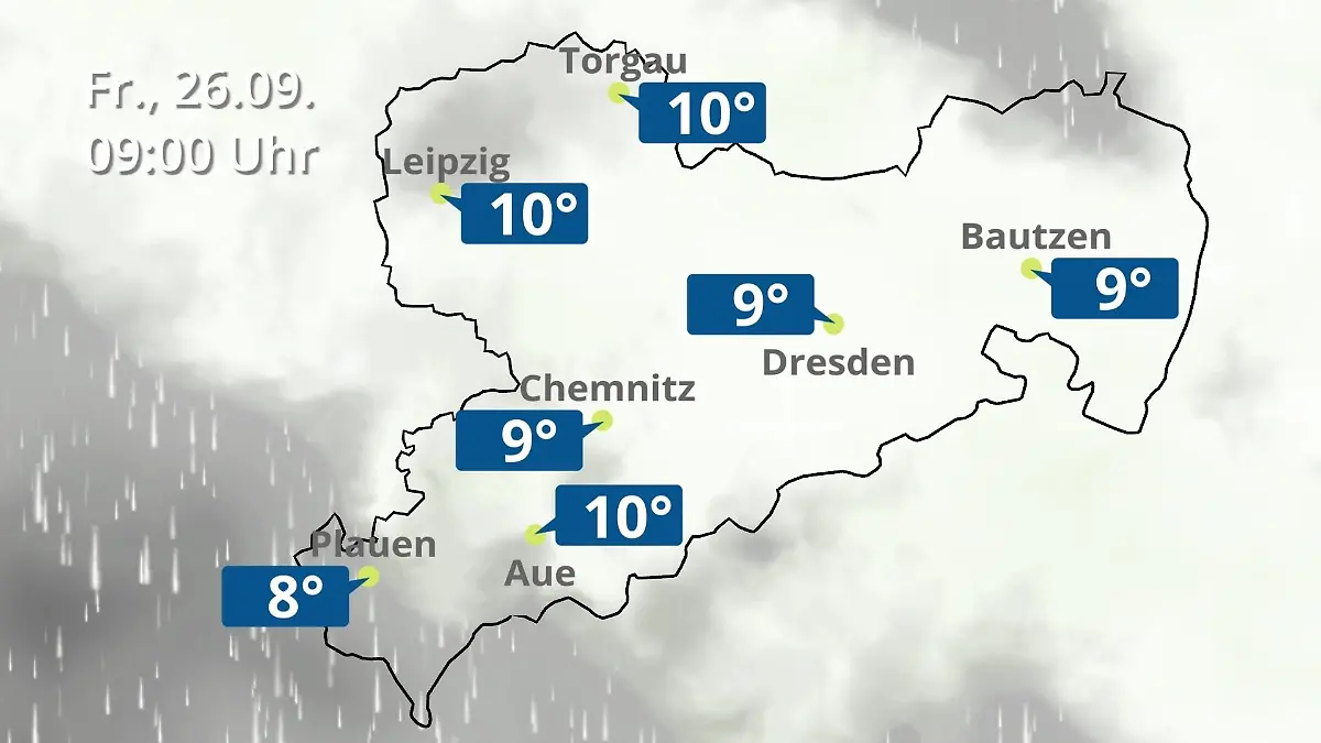 Sachsen: Wie wird das Wetter? Regen- und Wolkenfilm für Chemnitz, Dresden und Leipzig