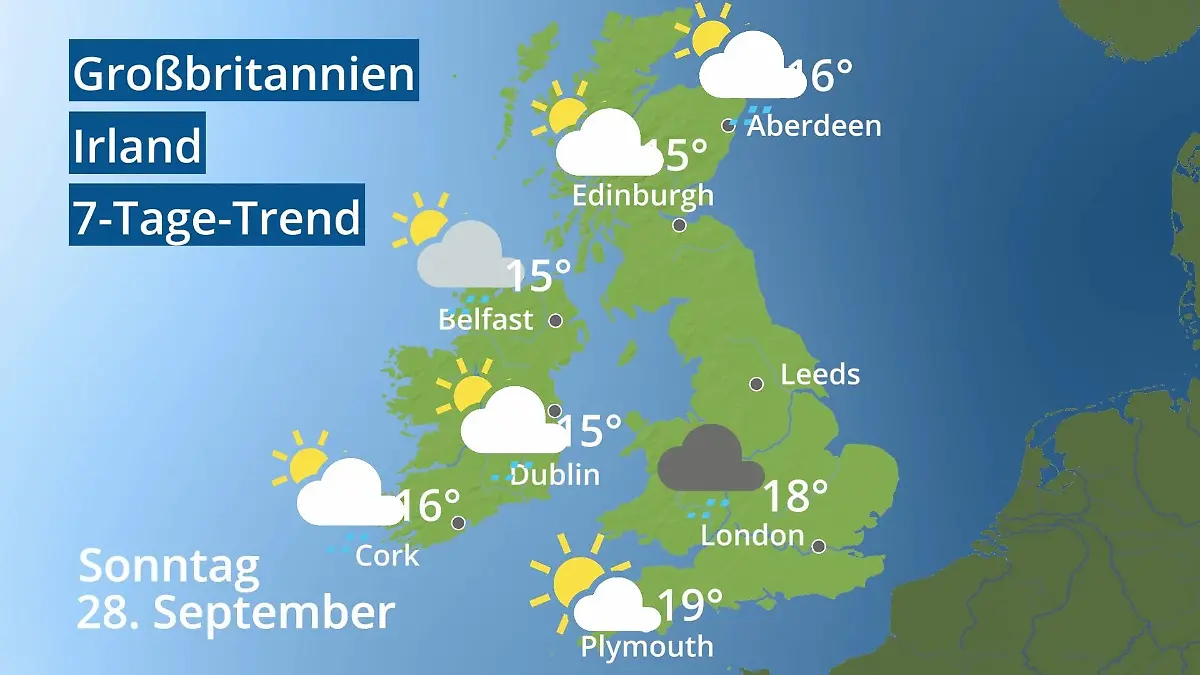 England, Schottland, Wales: Wie wird das Wetter? Video 7-Tage-Trend: Großbritannien und Irland