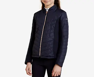 Reitjacke 500 Kinder in Marineblau mit rosegoldenem Reißverschluss