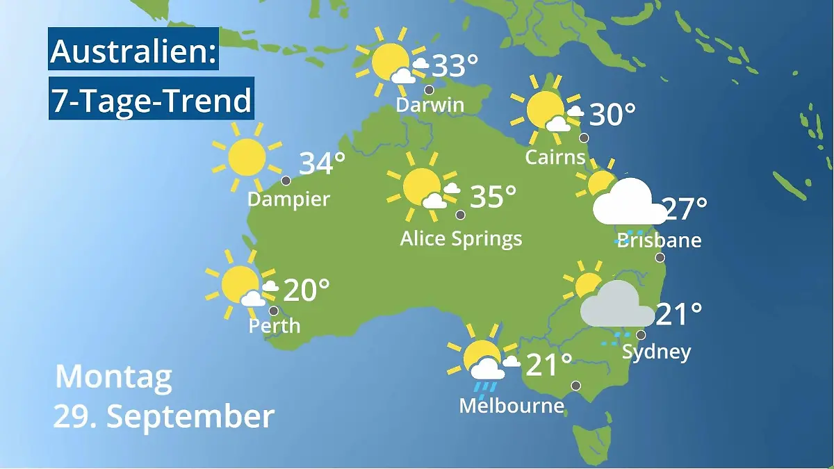 Australien: Wie wird das Wetter? Video 7-Tage-Trend: Sydney, Melbourne, Perth