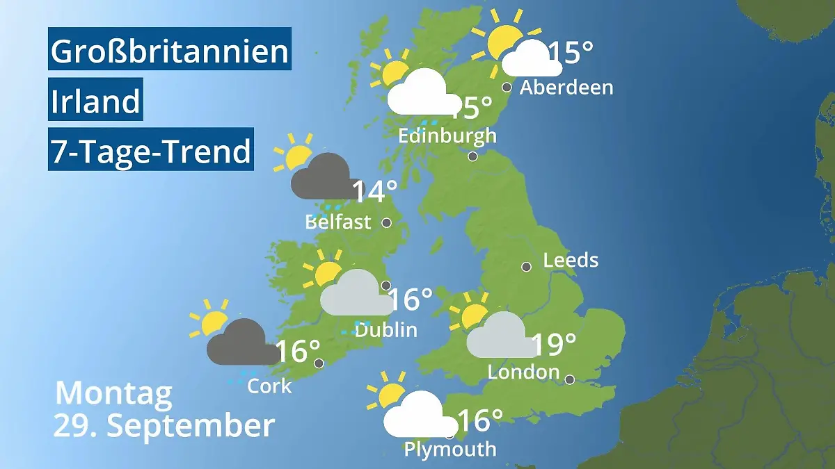 England, Schottland, Wales: Wie wird das Wetter? Video 7-Tage-Trend: Großbritannien und Irland