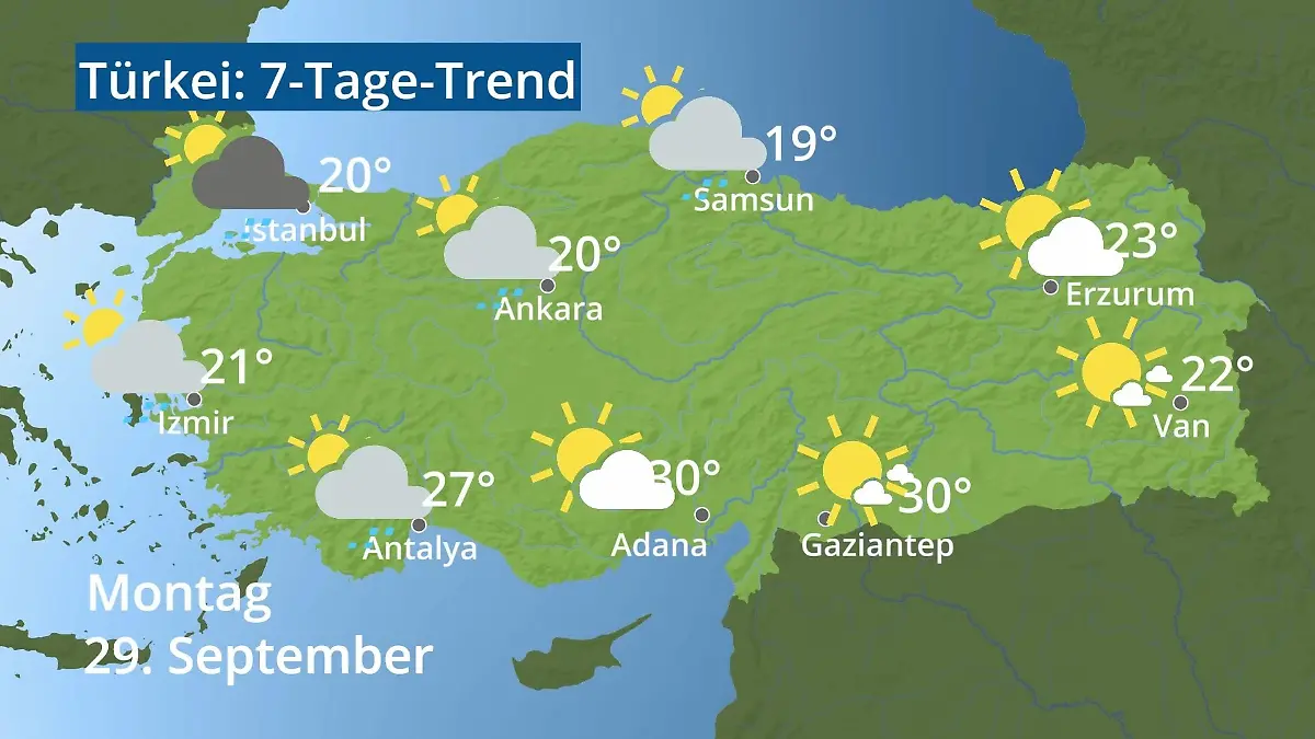 Türkei: Wie wird das Wetter? Video 7-Tage-Trend: Ankara, Istanbul, Izmir