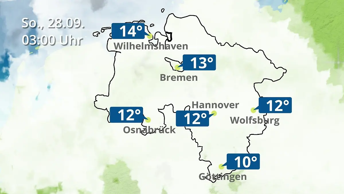 Bremen und Niedersachsen: Wie wird das Wetter? Regen- und Wolkenfilm für Hannover, Osnabrück und Wolfsburg