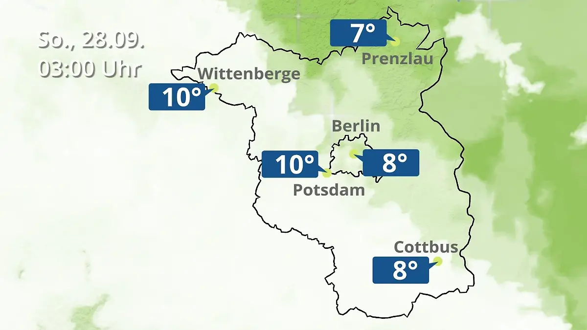 Berlin und Brandenburg: Wie wird das Wetter? Regen- und Wolkenfilm für Potsdam, Cottbus und Wittenberge