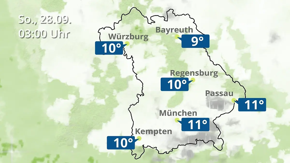 Bayern: Wie wird das Wetter? Regen- und Wolkenfilm für München, Regensburg und Würzburg