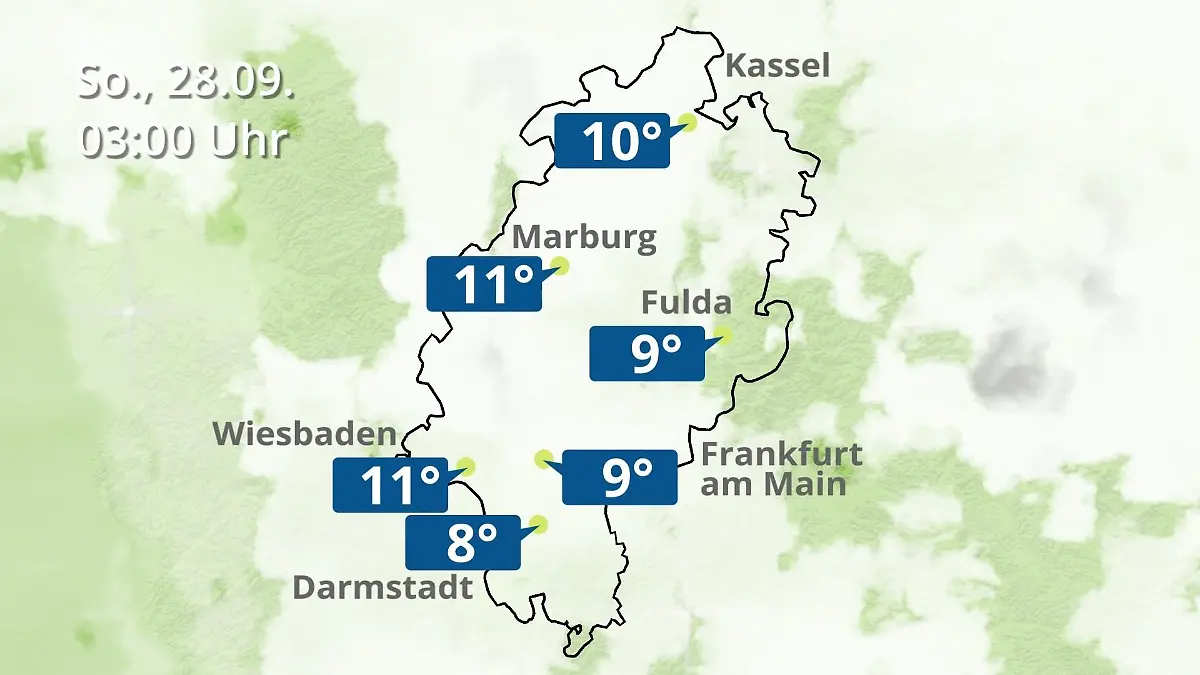 Hessen: Wie wird das Wetter? Regen- und Wolkenfilm für Frankfurt am Main und Wiesbaden