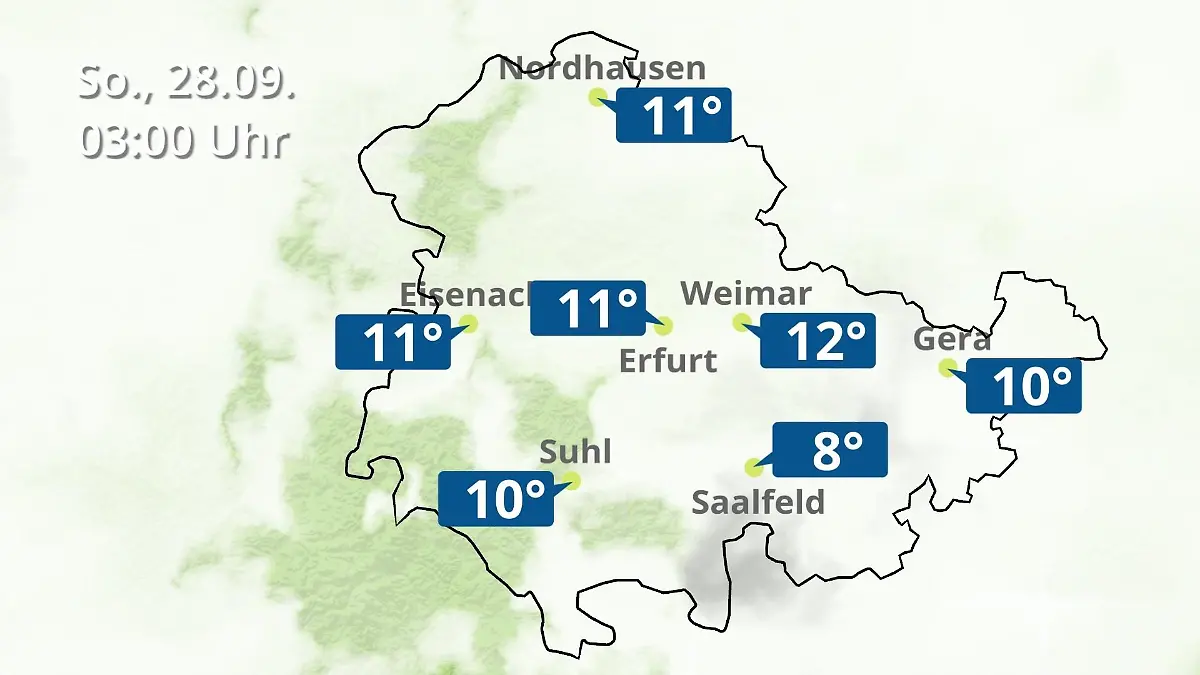Thüringen: Wie wird das Wetter? Regen- und Wolkenfilm für Erfurt, Gera und Eisenach