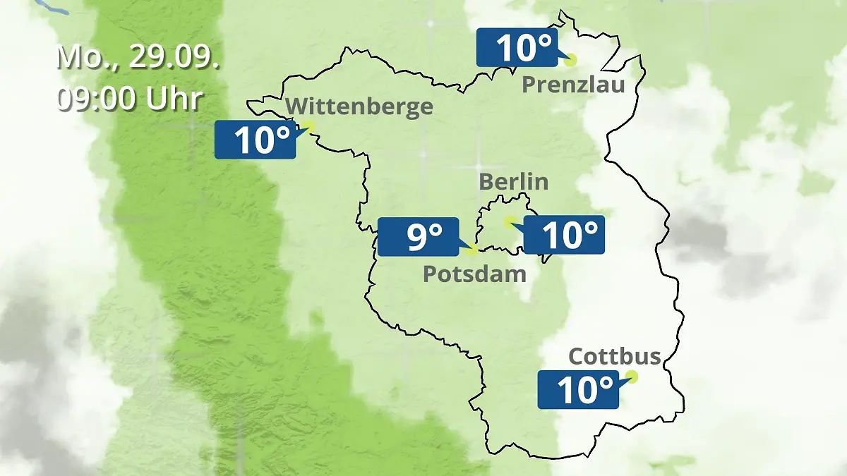 Berlin und Brandenburg: Wie wird das Wetter? Regen- und Wolkenfilm für Potsdam, Cottbus und Wittenberge
