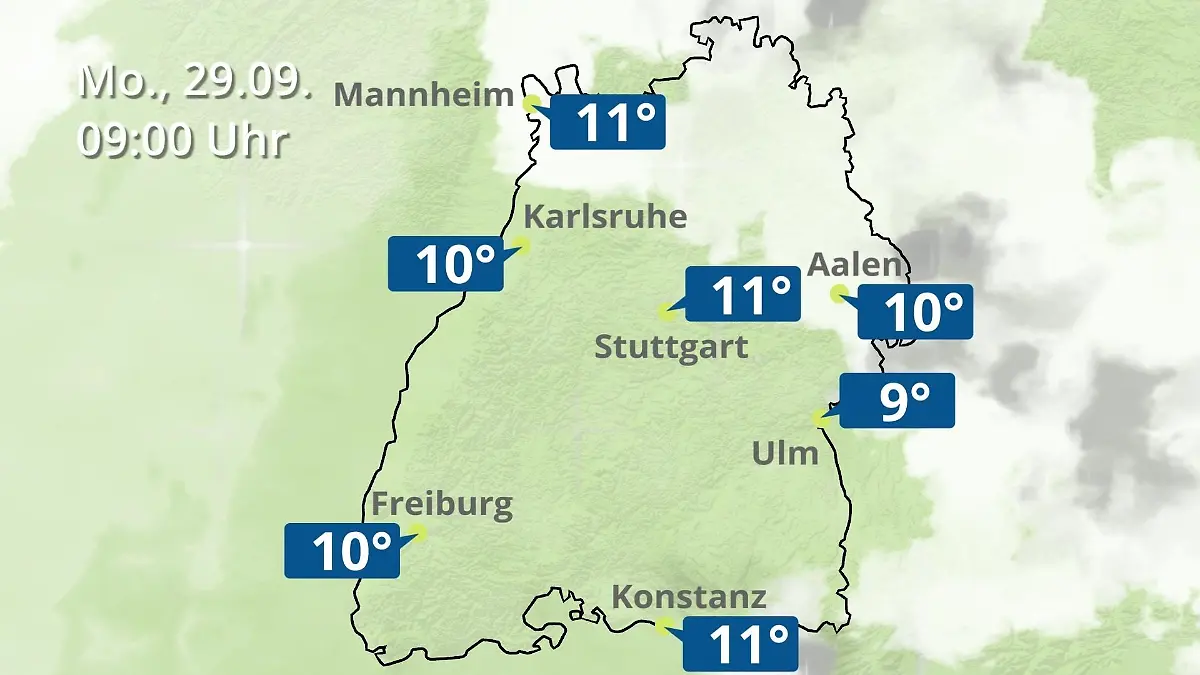 Baden-Württemberg: Wie wird das Wetter? Regen- und Wolkenfilm für Stuttgart, Mannheim und Karlsruhe