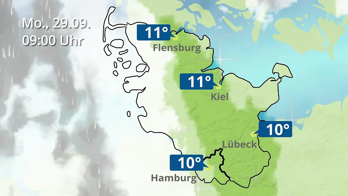 Hamburg, Schleswig-Holstein: Wie wird das Wetter? Regen- und Wolkenfilm für die Nordsee- und Ostseeküste