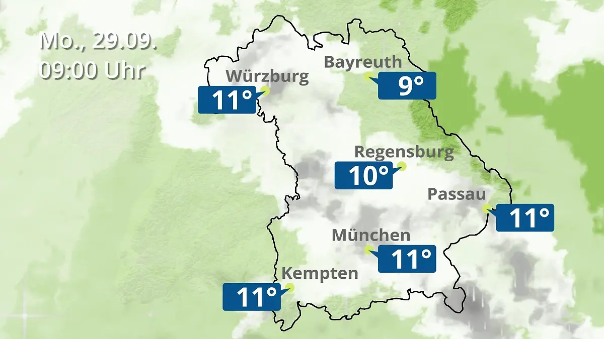 Bayern: Wie wird das Wetter? Regen- und Wolkenfilm für München, Regensburg und Würzburg