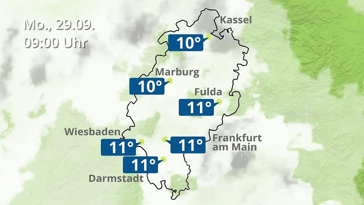Hessen: Wie wird das Wetter? Regen- und Wolkenfilm für Frankfurt am Main und Wiesbaden