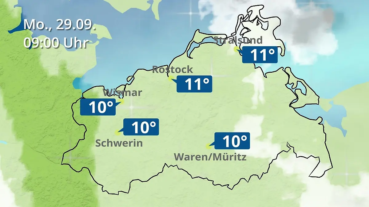 Mecklenburg-Vorpommern: Wie wird das Wetter? Regen- und Wolkenfilm für Rostock, Rügen und die Ostseeküste