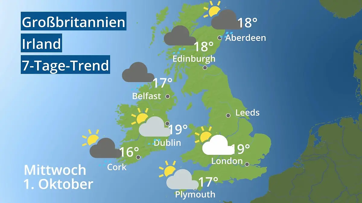 England, Schottland, Wales: Wie wird das Wetter? Video 7-Tage-Trend: Großbritannien und Irland