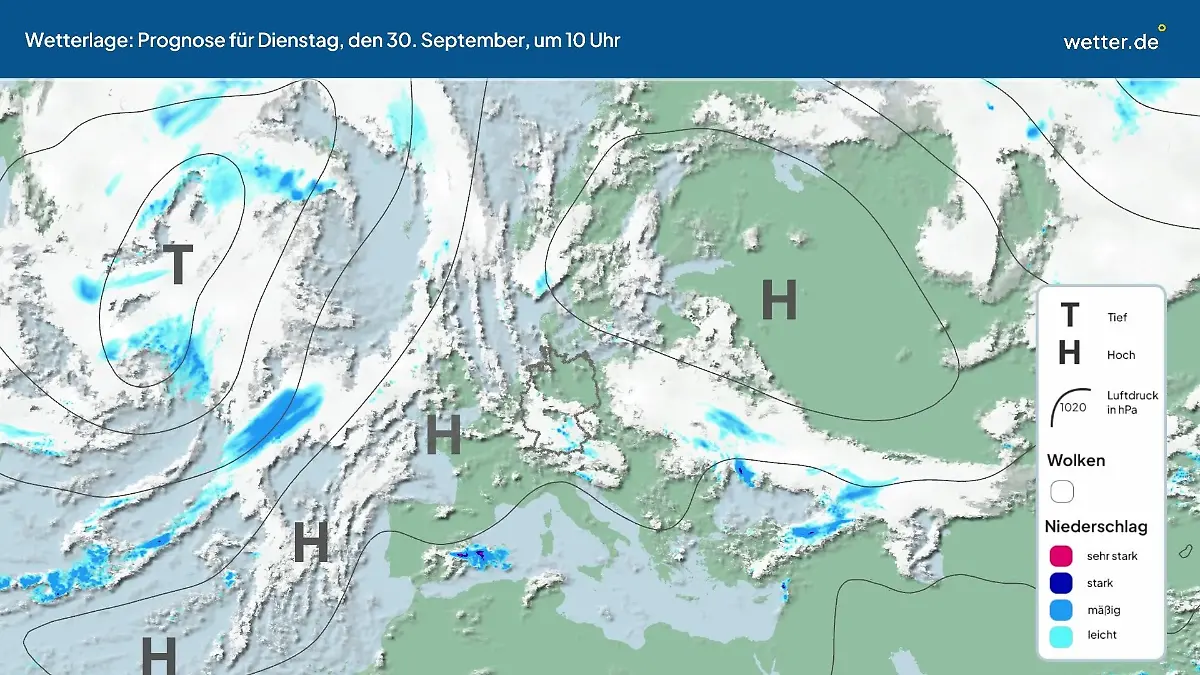 Die Wetterlage der kommenden 5 Tage Hochs und Tiefs über Europa