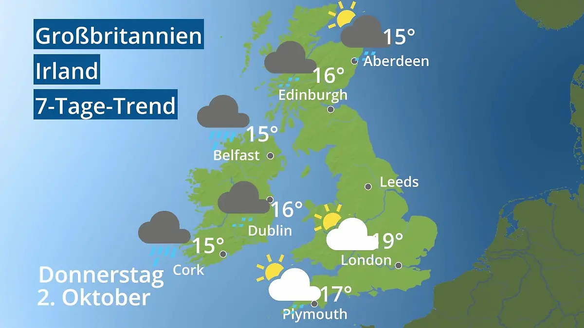 England, Schottland, Wales: Wie wird das Wetter? Video 7-Tage-Trend: Großbritannien und Irland