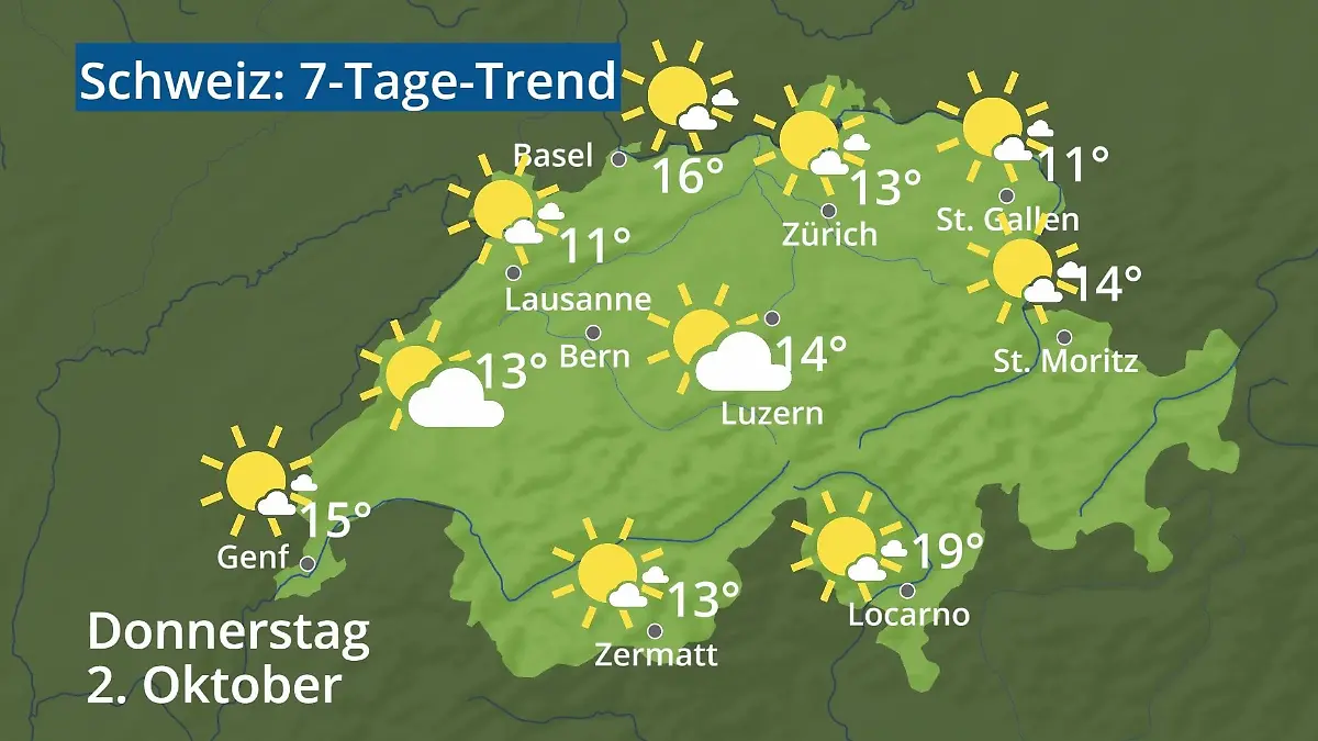 Schweiz: Wie wird das Wetter? Video 7-Tage-Trend: Bern, Basel, Genf, Zürich