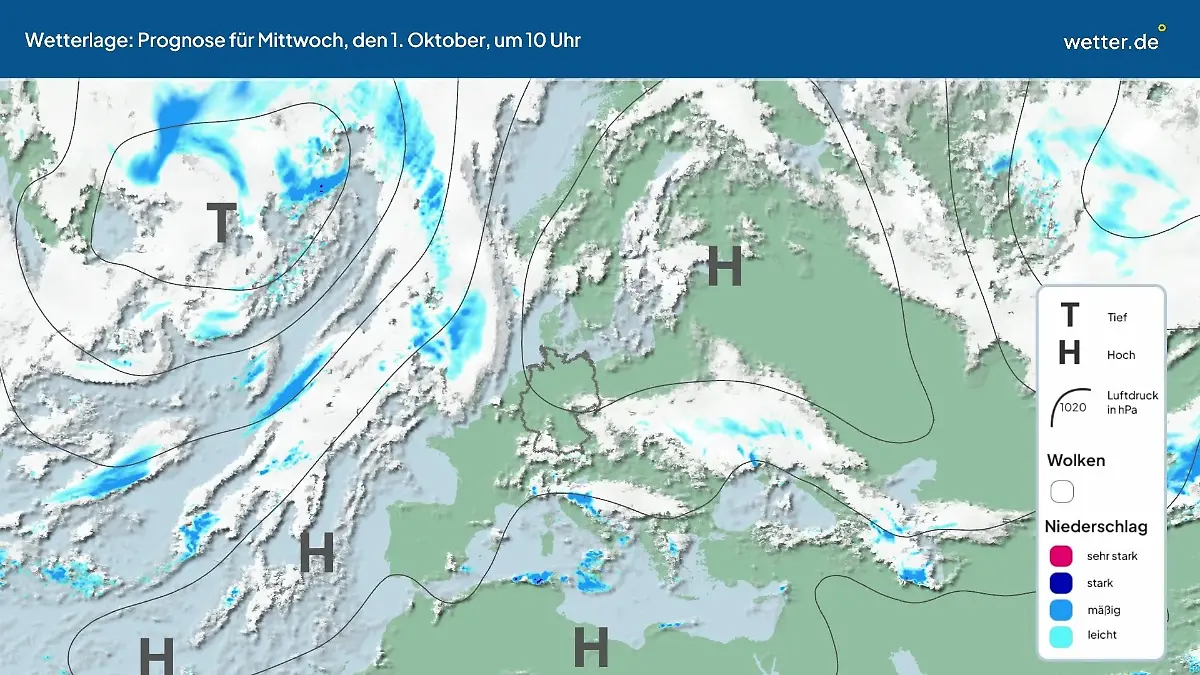 Die Wetterlage der kommenden 5 Tage Hochs und Tiefs über Europa