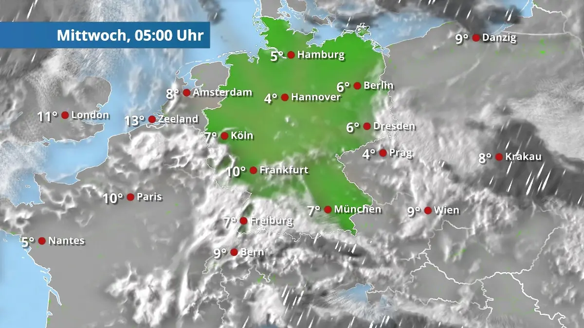 Regen und sogar Schnee im Süden Der Regen- und Wolkenfilm für 48 Stunden