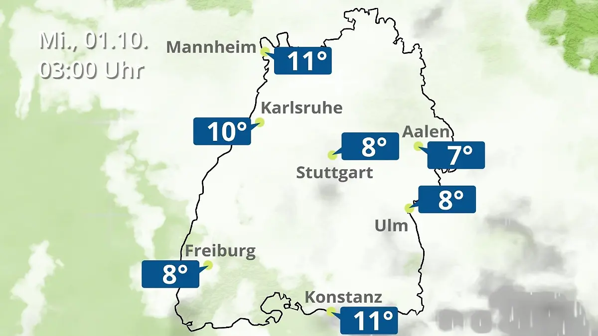 Baden-Württemberg: Wie wird das Wetter? Regen- und Wolkenfilm für Stuttgart, Mannheim und Karlsruhe